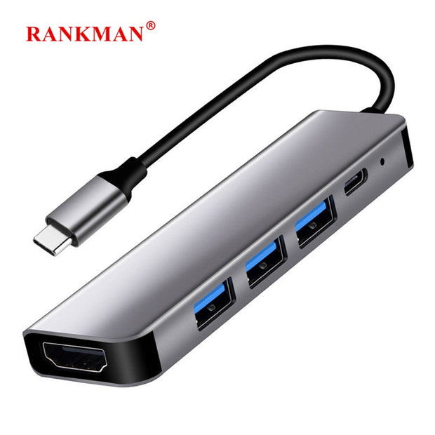 Concentrador o HUB Rankman , tipo C a HDMI, USB para MacBook Samsung S20 Dex Huawei P30 Dock Xiaomi 10 Projector TV