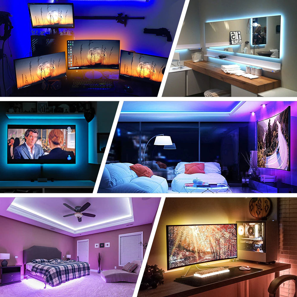 Tira de luces LED RGB con control por app, Bluetooth, carga USB