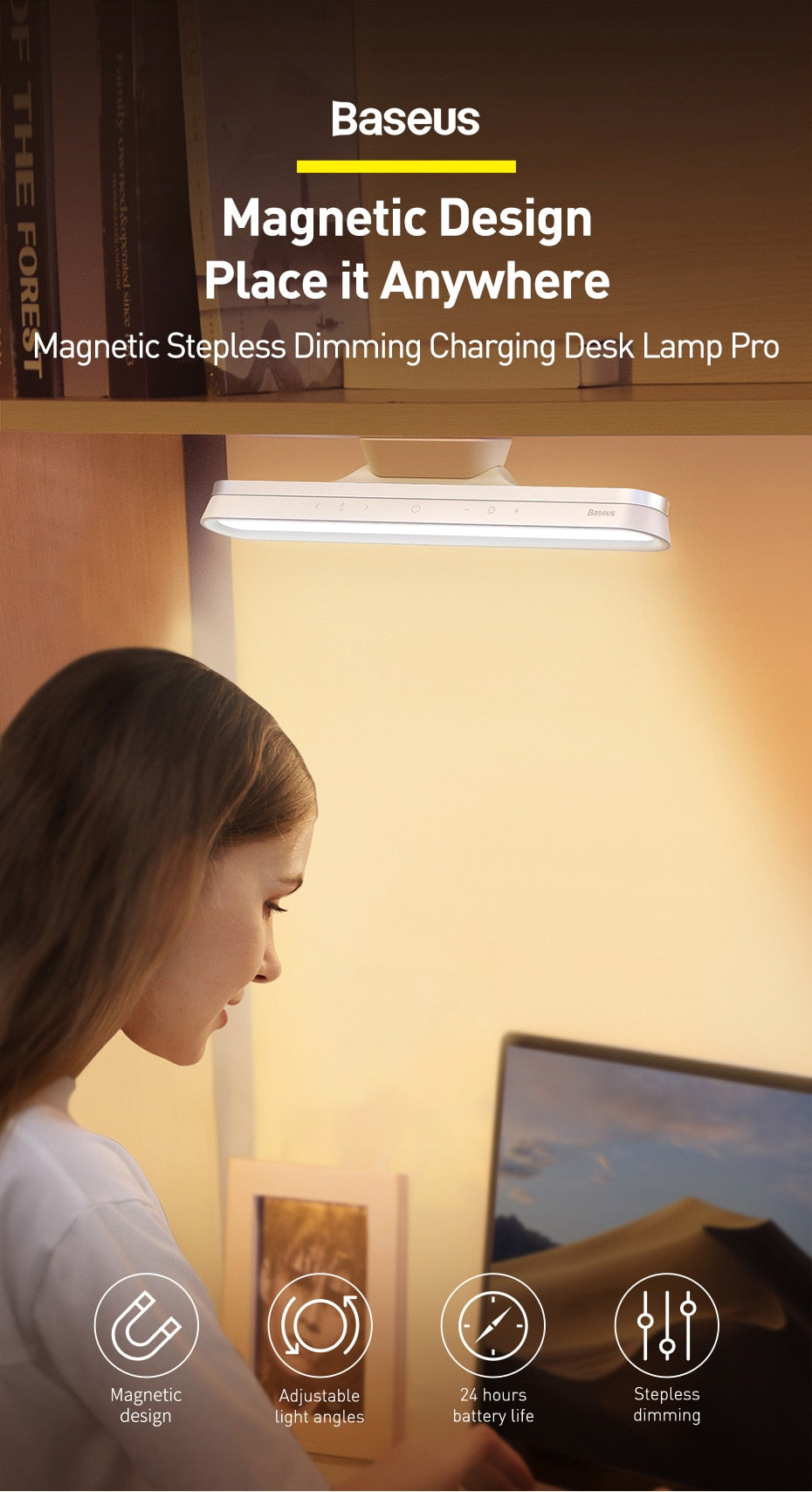 Lámpara LED magnética de escritorio Baseus Pro carga USB